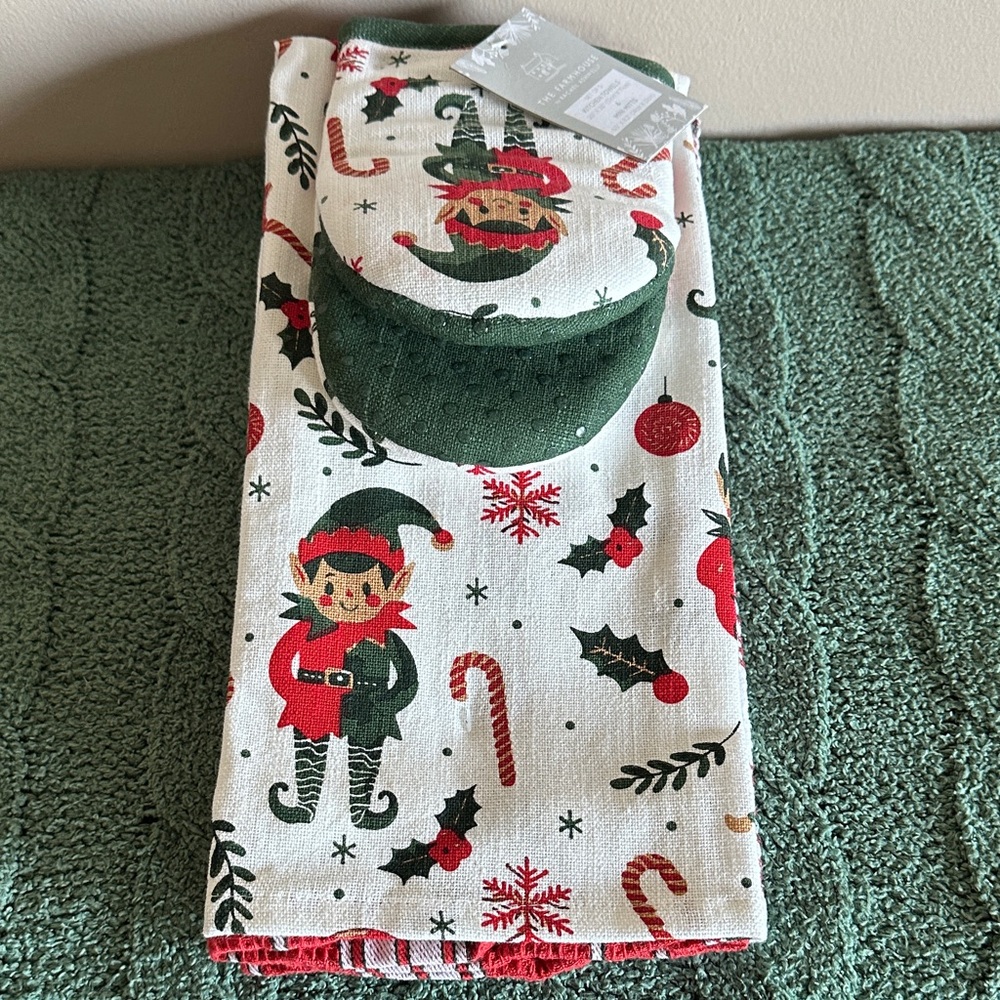 The Farmhouse by Rachel Ashwell Holiday Christmas Elf Kitchen Towels Potholders